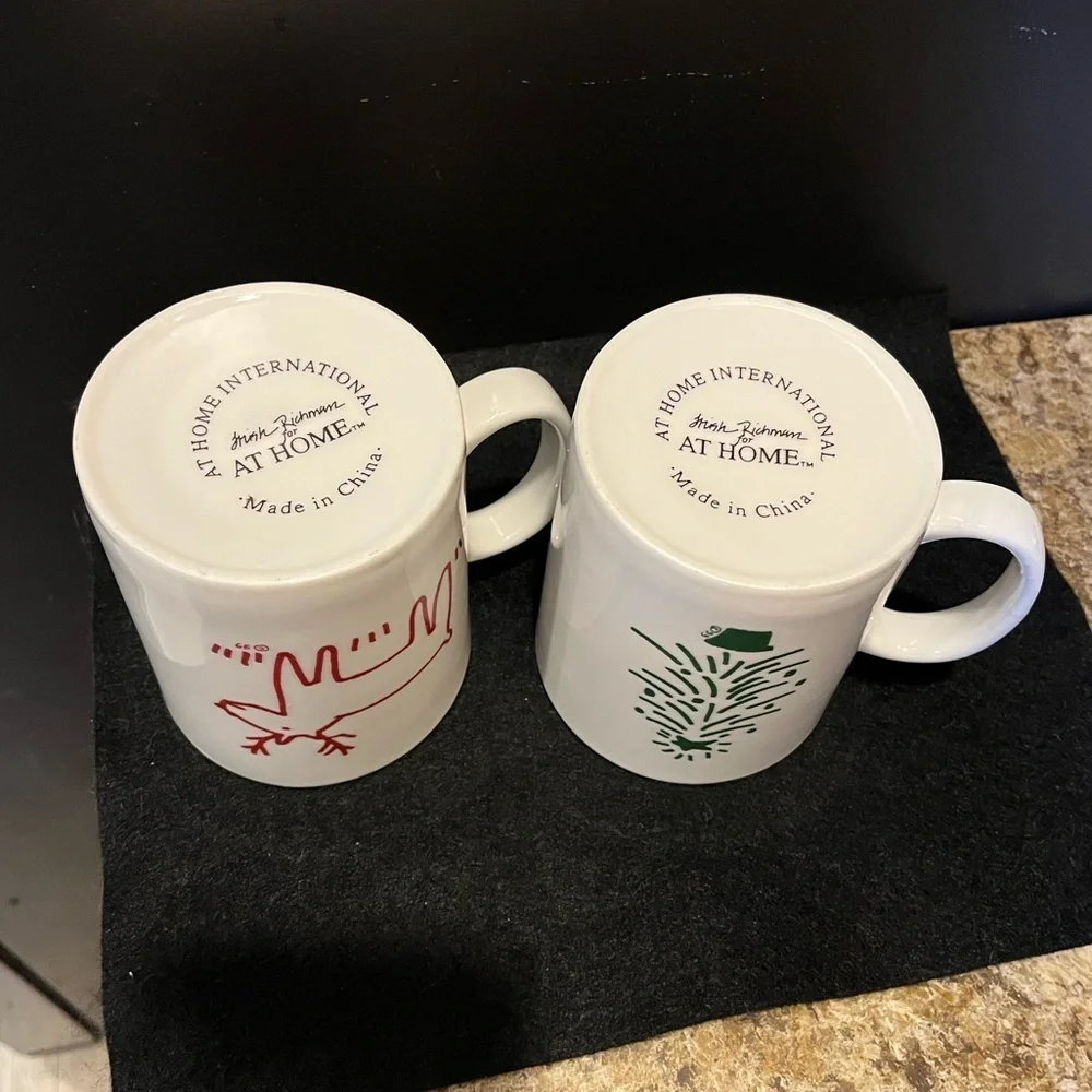 Crate&Barrel Christmas Tree and Reindeer Holiday Mug Set by Trish Richman 16 oz.